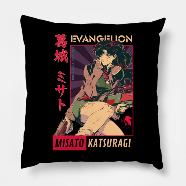 Evangelion Misato Katsuragi Retro Art Ikigaisekai Throw Pillow