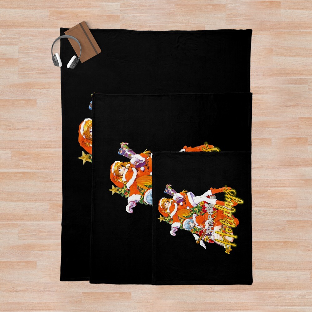 Neon Genesis Evangelion Asuka Rei Happy Holidays Throw Blanket - Image 3