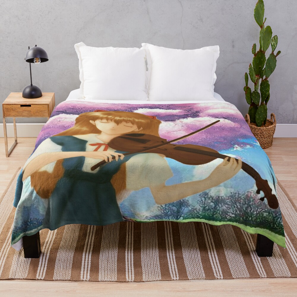 Asuka Langley Soryu Cherry Violin Evangelion Throw Blanket