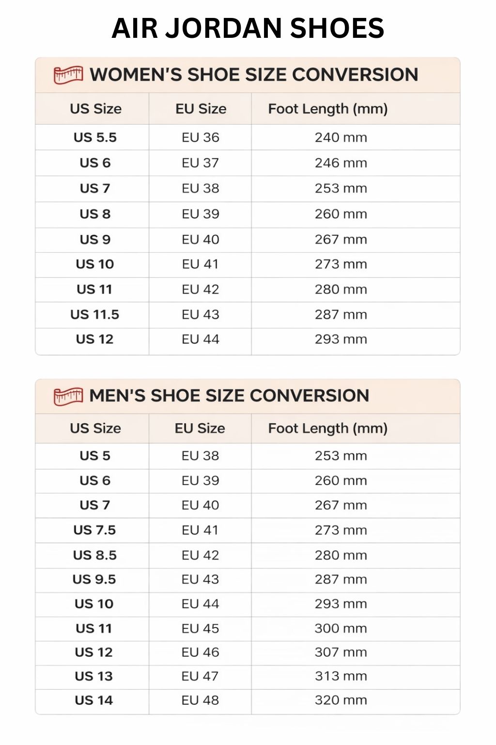 Air Jordan High Low Top Shoes Size Chart - Neon Genesis Evangelion UK Shop